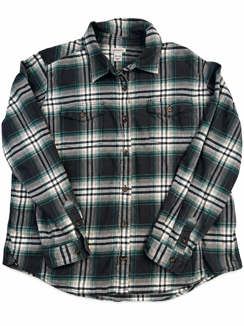 Carhartt Women’s XXL Green Black Plaid Flannel Shirt Workwear Button Up